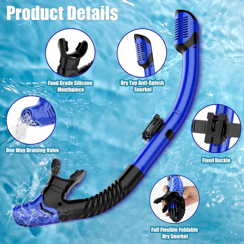 wutrye Snorkeling Gear for Adults, Dry-Top Snorkel Set Scuba Diving mask, Snorkel Mask, Panoramic Anti-Leak Anti-Fog Tempered Glass Lens, Swimming Training Snorkeling Packages - Image 5
